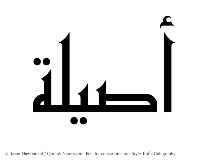 The Muslim name Aseela written in Kufi/Kufic calligraphic script