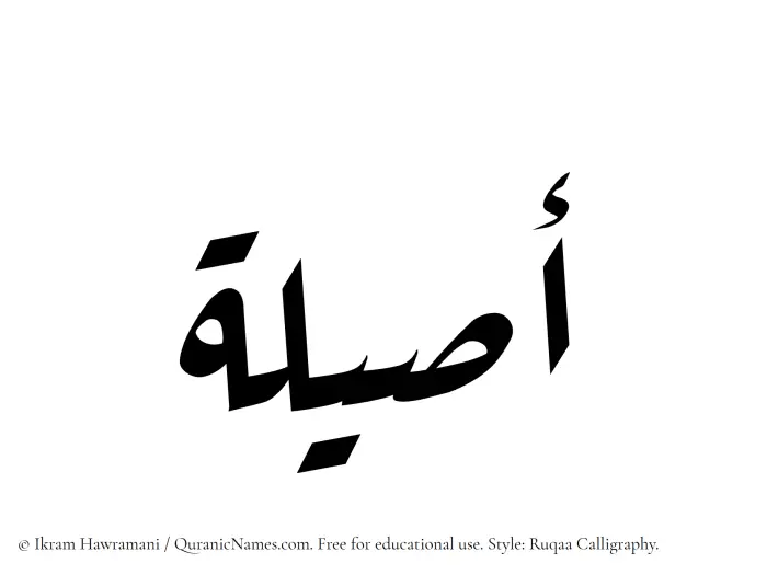The Muslim name Aseela written in Ruqaa calligraphic script
