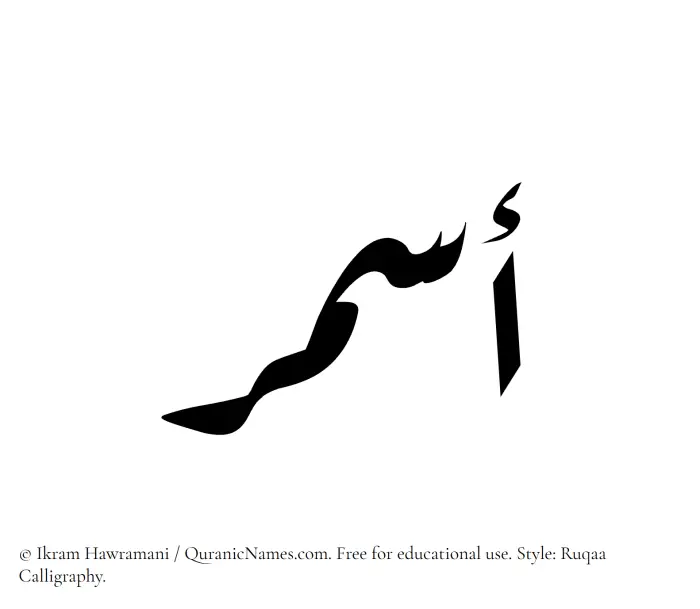 The Muslim name Asmar written in Ruqaa calligraphic script