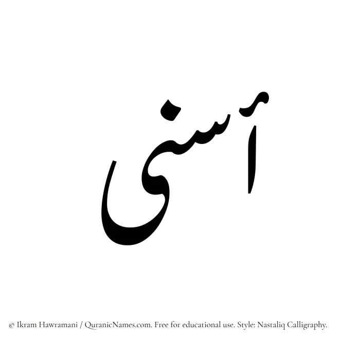 The Muslim name word Asna written in Nastaliq calligraphic script