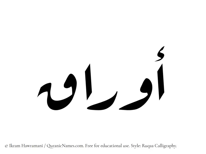 The Muslim name Auraq written in Ruqaa calligraphic script