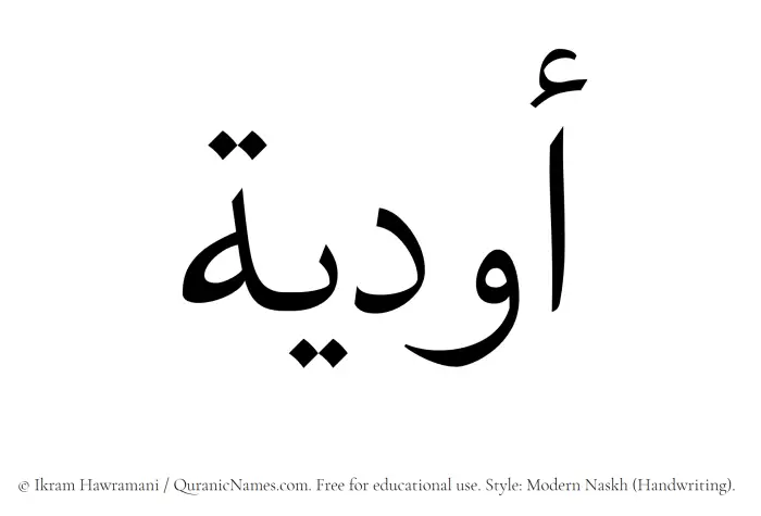 The Muslim name Awdiya written in naskh script