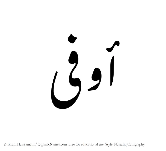 The Muslim name word Awfa written in Nastaliq calligraphic script