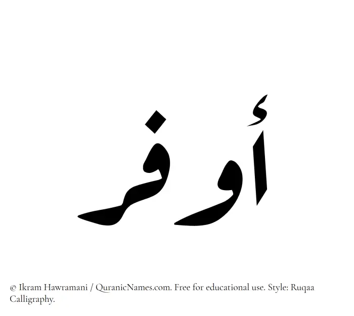 The Muslim name Awfar written in Ruqaa calligraphic script