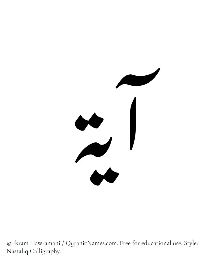 The Muslim name word Ayah written in Nastaliq calligraphic script