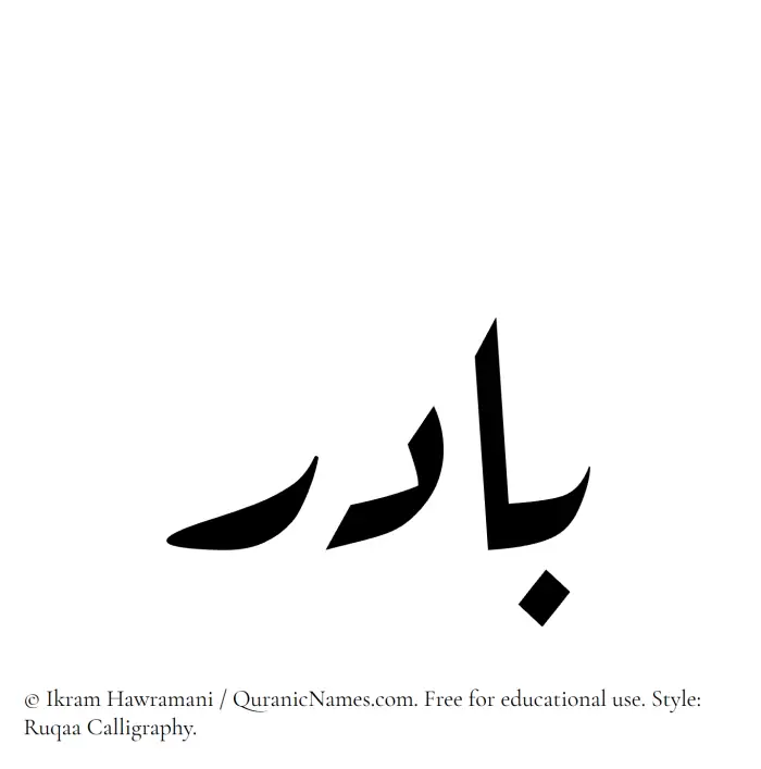 The Muslim name Badir written in Ruqaa calligraphic script