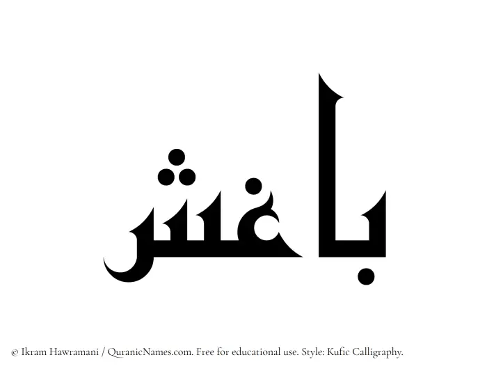 The Muslim name Baghish written in Kufi/Kufic calligraphic script