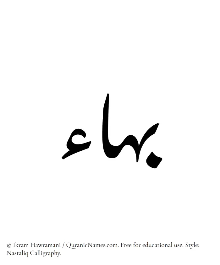 The Muslim name word Baha written in Nastaliq calligraphic script