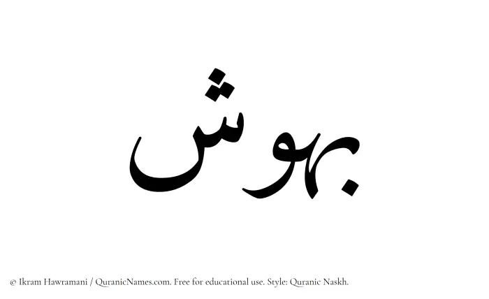 The Muslim name Bahoosh written in Quranic naskh script
