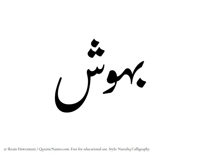 The Muslim name word Bahoosh written in Nastaliq calligraphic script