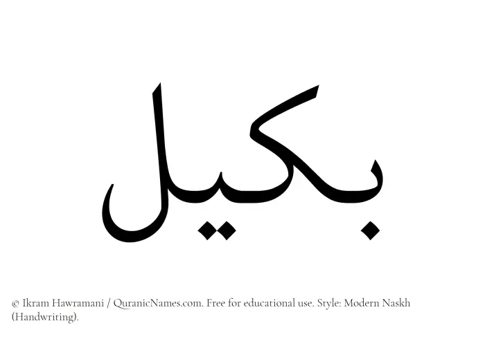 The Muslim name Bakeel written in naskh script