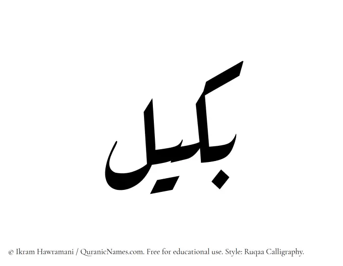 The Muslim name Bakeel written in Ruqaa calligraphic script