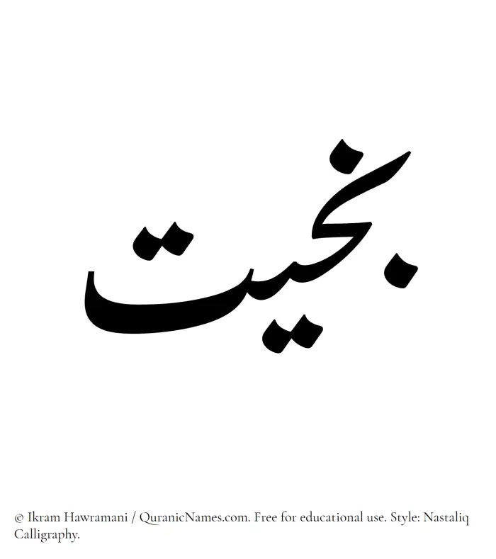 The Muslim name word Bakheet written in Nastaliq calligraphic script