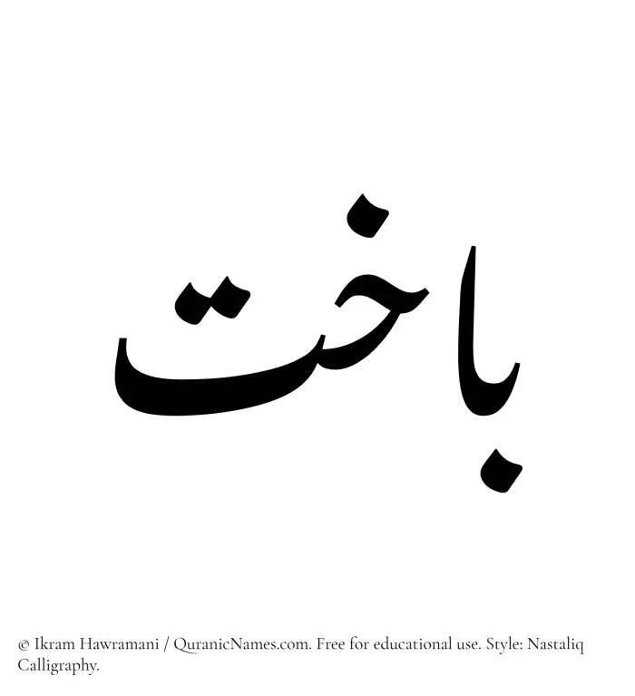 The Muslim name word Bakhit written in Nastaliq calligraphic script