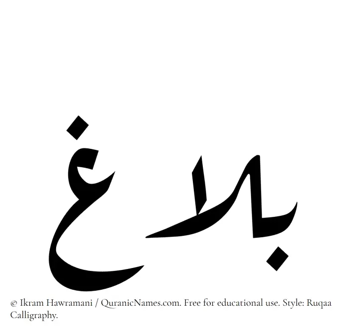 The Muslim name Balagh written in Ruqaa calligraphic script