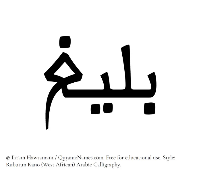 The Muslim name Baleegh written in Rubutun Kano calligraphic script