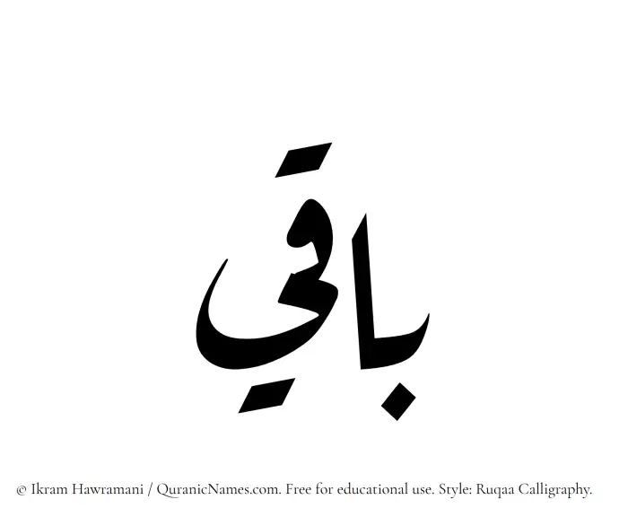 The Muslim name Baqee written in Ruqaa calligraphic script