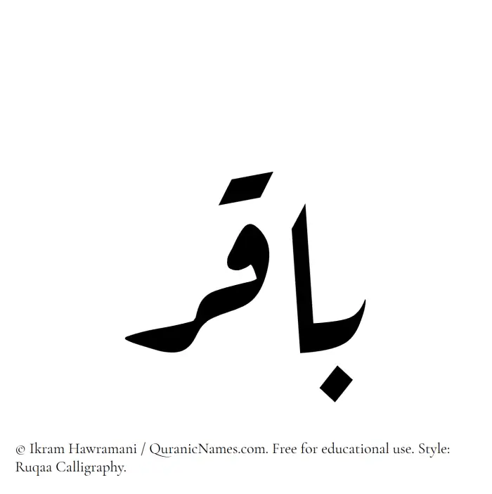 The Muslim name Baqir written in Ruqaa calligraphic script