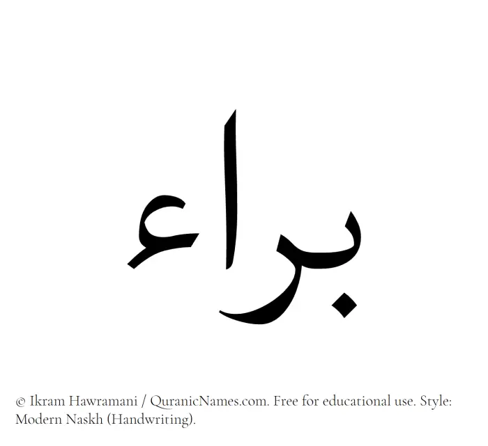 The Muslim name Baraa written in naskh script