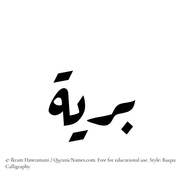 The Muslim name Bariyya written in Ruqaa calligraphic script