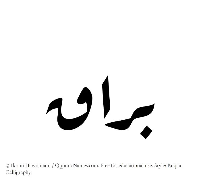 The Muslim name Barraq written in Ruqaa calligraphic script