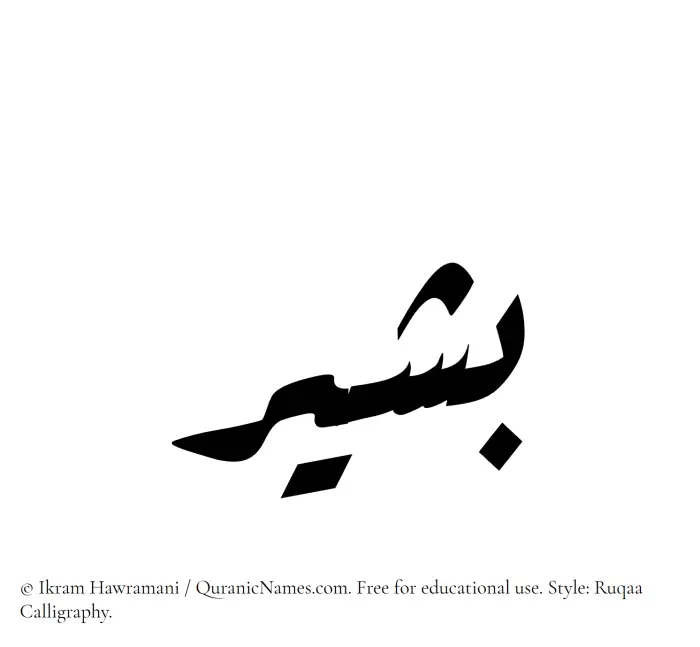The Muslim name Basheer written in Ruqaa calligraphic script