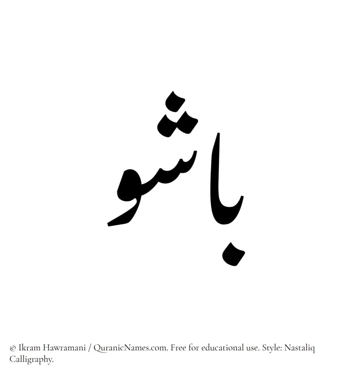 The Muslim name word Bashu written in Nastaliq calligraphic script
