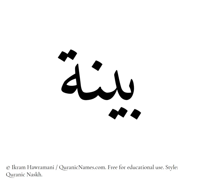 The Muslim name Bayyina written in Quranic naskh script