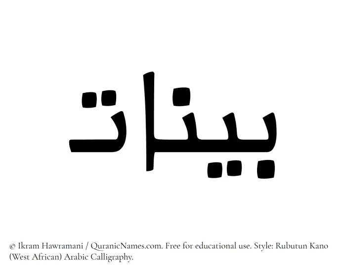 The Muslim name Bayyinat written in Rubutun Kano calligraphic script
