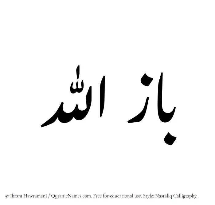 The Muslim name word Bazullah written in Nastaliq calligraphic script