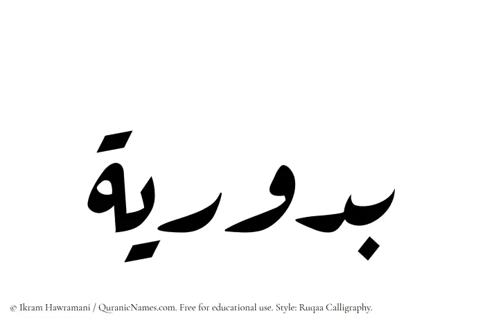 The Muslim name Buduriya written in Ruqaa calligraphic script