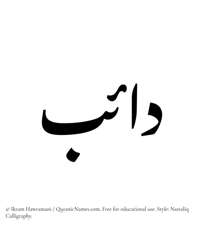 The Muslim name word Daeb written in Nastaliq calligraphic script