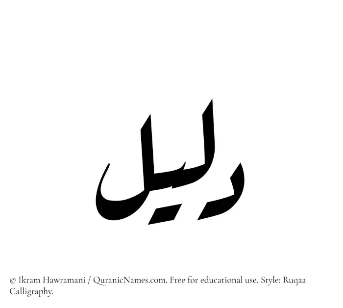 The Muslim name Daleel written in Ruqaa calligraphic script