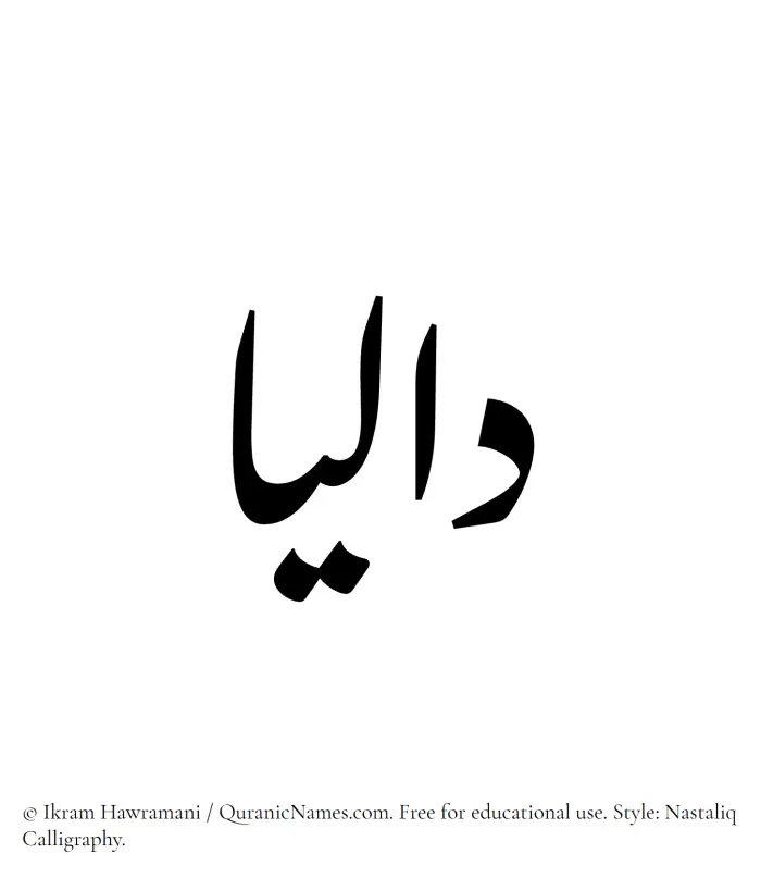 The Muslim name word Dalia written in Nastaliq calligraphic script