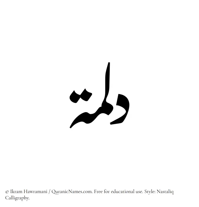 The Muslim name word Dalmah written in Nastaliq calligraphic script