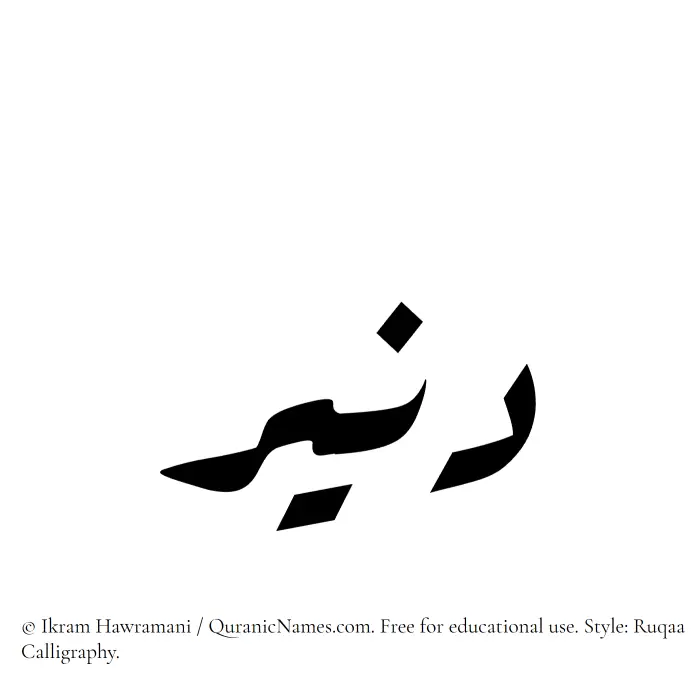 The Muslim name Daneer written in Ruqaa calligraphic script