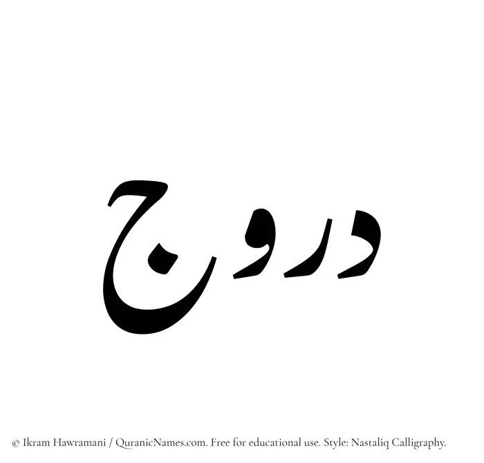The Muslim name word Daruj written in Nastaliq calligraphic script