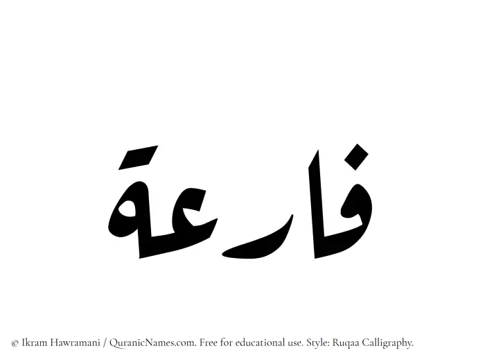 The Muslim name Faaria written in Ruqaa calligraphic script