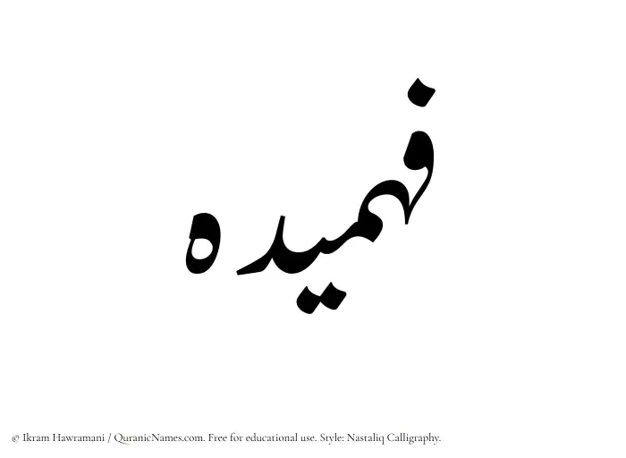 The Muslim name word Fahmideh written in Nastaliq calligraphic script