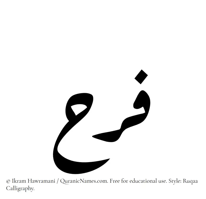 The Muslim name Farah written in Ruqaa calligraphic script