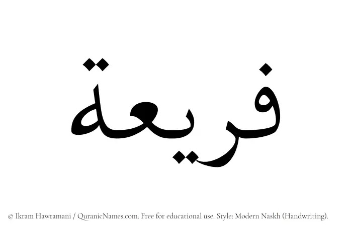 The Muslim name Fareea written in naskh script
