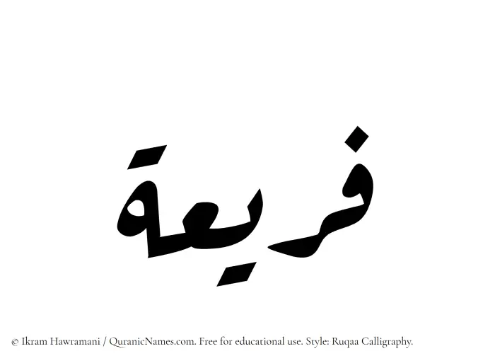 The Muslim name Fareea written in Ruqaa calligraphic script