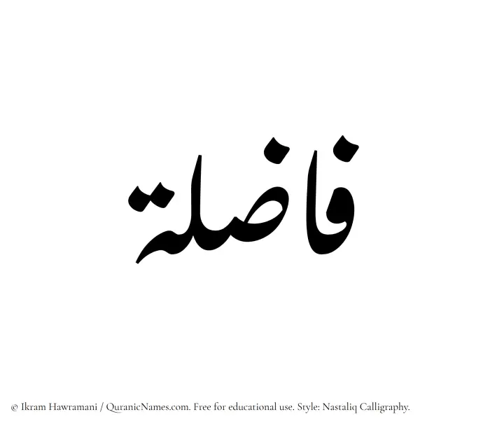 The Muslim name word Fazila written in Nastaliq calligraphic script