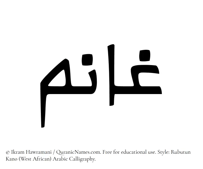The Muslim name Ghaanim written in Rubutun Kano calligraphic script