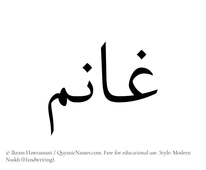The Muslim name Ghaanim written in naskh script