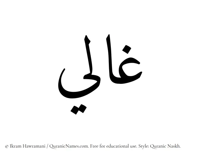The Muslim name Ghali written in Quranic naskh script