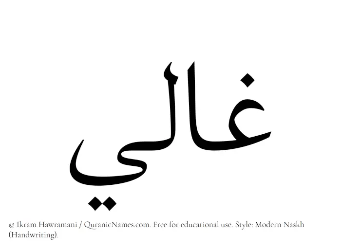 The Muslim name Ghali written in naskh script