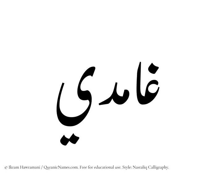 The Muslim name word Ghamidi written in Nastaliq calligraphic script