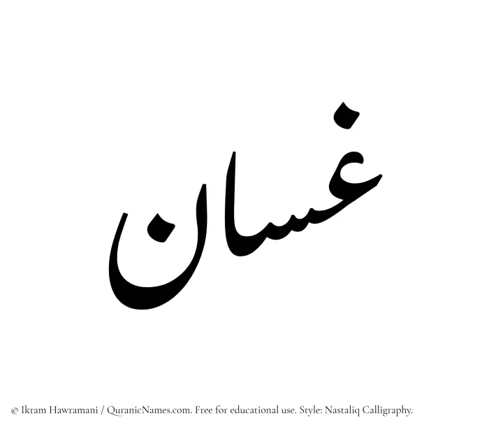 The Muslim name word Ghassan written in Nastaliq calligraphic script