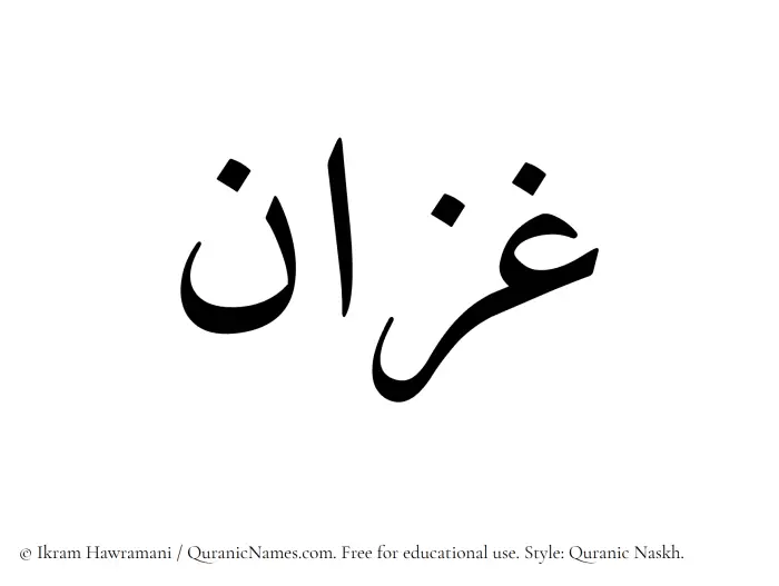 The Muslim name Ghazzan written in Quranic naskh script